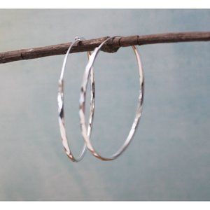 New Sterling Silver Textured Hoop Earring  1 1/4 inches/35mm in Diameter E91